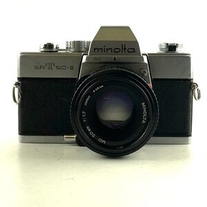 Vintage Minolta SRT SC-II 35mm SLR Film Camera Black & Silver with MD 50mm Lens